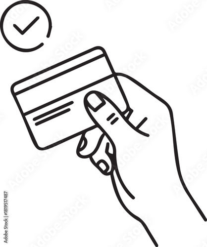Hand holding credit card with checkmark payment confirmation concept.