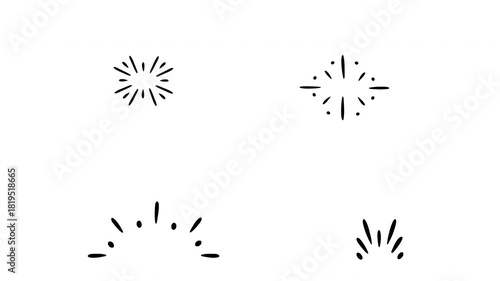 4 doodle accent bursts, hand drawn animations on a white background