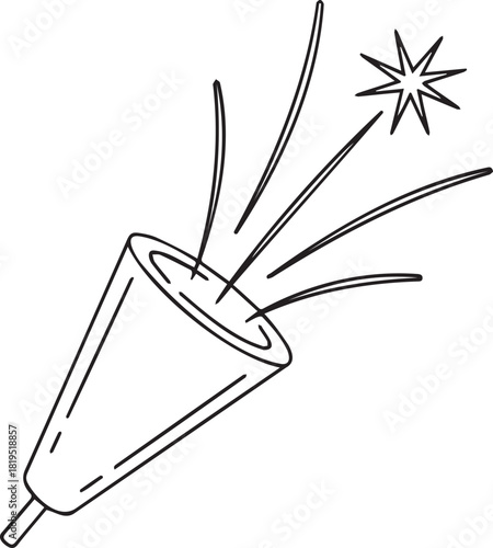 Line Art Illustration of a Party Popper with Star.