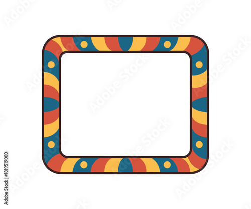 Flat vector illustration of colorful picture frame with vivid border pattern rounded corners clean vector style