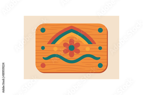Flat vector illustration of colorful wooden sign with vivid painted pattern rounded edges minimalistic decor
