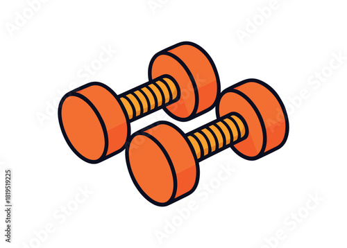 Flat vector illustration of bright dumbbell pair with bold grip details rounded shapes clean outline