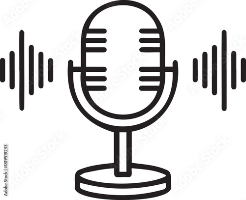 Microphone Icon with Sound Waves for Audio Recording and Broadcasting.