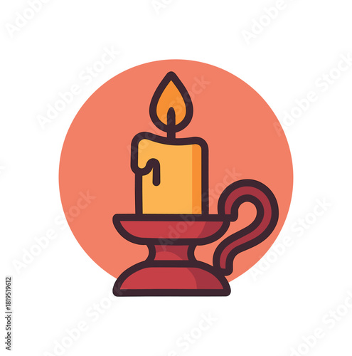 Flat vector illustration of bright decorative candle bold holder rounded silhouette clean vector style
