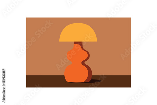Flat vector illustration of bright sculpturelike table lamp with bold curves rounded silhouette modern decor