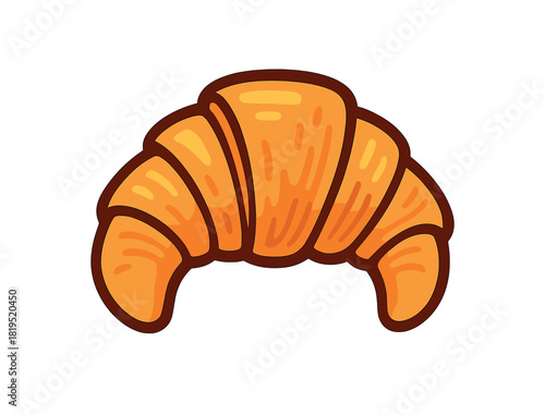 Single croissant with visible flaky layers flat vector style bold outline sticker look bright warm palette isolated on transparent background centered no face no shadow