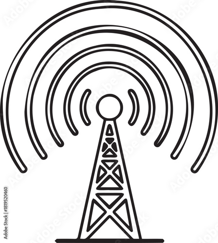 Radio Tower Broadcasting Signal Icon Illustration.