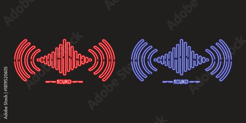 Outlined soundwave shape for virtual voice assistant, neon voice vibration, Sound wave icon for voice recognition in virtual assistant, speech signal. 