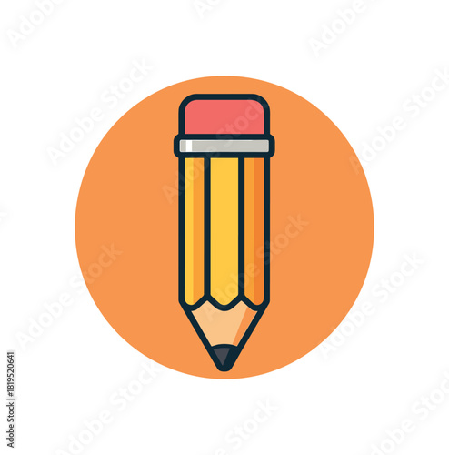 Flat vector illustration of bright pencil with bold eraser and stripes rounded silhouette clean vector look