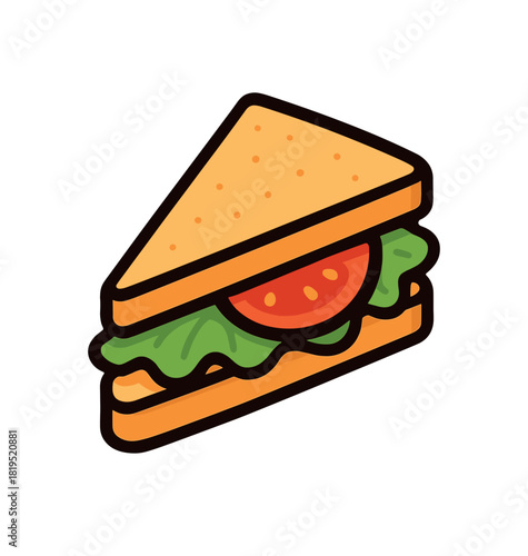 Single sandwich triangle with lettuce and tomato slice flat vector style bold outline sticker look bright warm palette isolated on transparent background centered no face