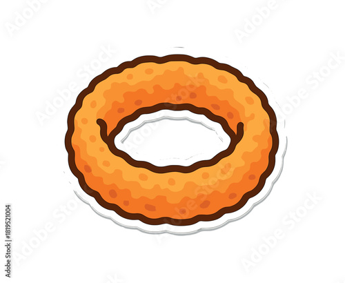 Single onion ring with crispy texture flat vector style bold outline sticker look bright warm palette isolated on transparent background centered no face
