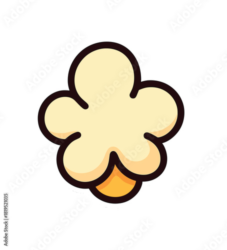 Single popcorn kernel popped flat vector style bold outline sticker look bright warm palette isolated on transparent background centered no face
