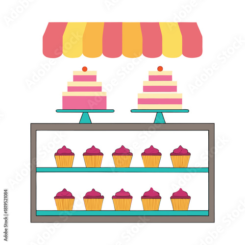 Cartoon pastry display with awning