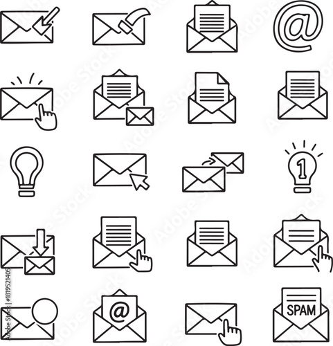 Email and Messaging Outline Icon Set for Communication and Technology