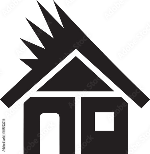 Stylized House Icon with Thatched Roof and Simple Design.
