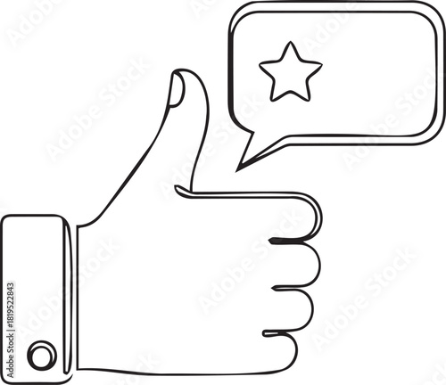Thumbs Up with Star Speech Bubble Line Art Illustration.