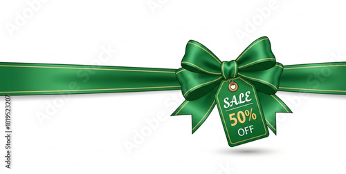 Marketing deal sale tag giving super offer on half price. Green red mega discount 50 percent off limited time only label badge. Vector Illustration 50 Percent Off Banner.