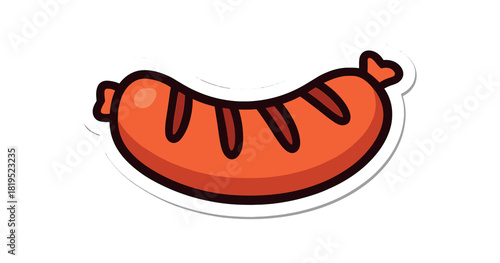 Single sausage with grill marks flat vector style bold outline sticker look bright warm palette isolated on transparent background centered no face