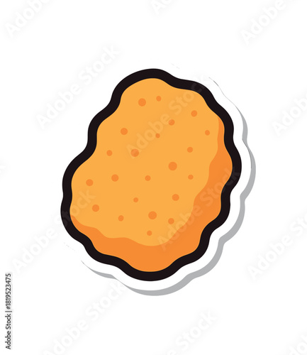 Single breaded nugget with irregular edges flat vector style bold outline sticker look bright warm palette isolated on transparent background centered no face