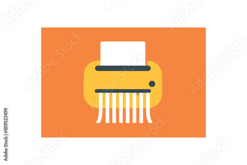 Flat vector illustration of bright paper shredder icon with bold slot rounded form minimal office design