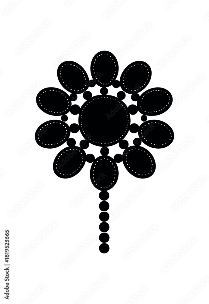 Obraz premium Beads arranged flower pattern no face black silhouette with tiny shape and line detail flat jewelry making vector