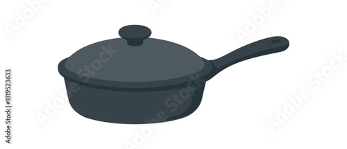 Flat vector illustration of frying pan with lid and minimal detail rounded silhouette clean vector style