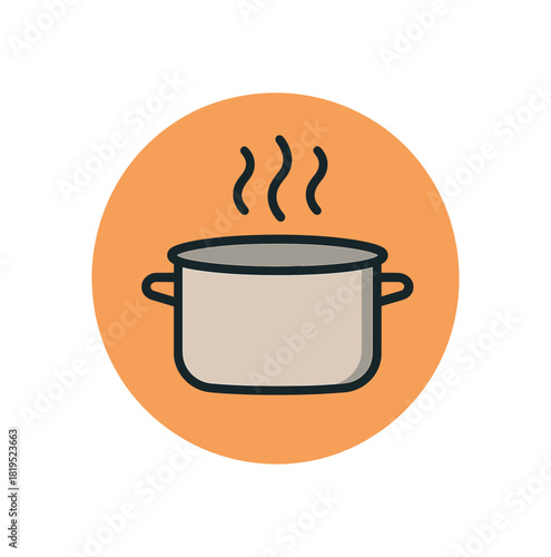 Flat vector illustration of cooking pot with handles and steam symbol rounded form clean outline