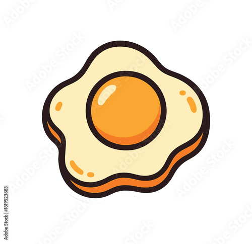 Single fried egg with bright yolk and crispy edges flat vector style bold outline sticker look bright warm palette isolated on transparent background centered no face