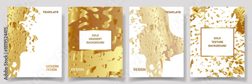 A collection of gold metallic distressed textured backgrounds with gradients and abstract shapes. Gold brass texture. Grunge wall texture. luxury branding, packaging, invitations, premium design 