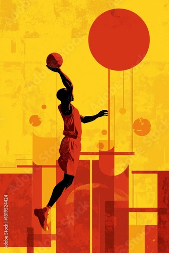Basketball poster. Basketball wallpaper. Silhouette of a player on abstract background