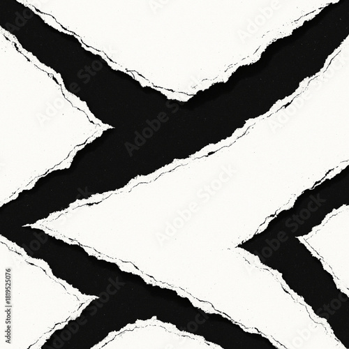 Distressed torn vector layout with multiple jagged tear areas crisp white background high contrast illustration