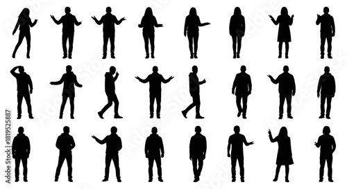 Full Body Silhouettes of Adults Isolated on White Background Performing Actions