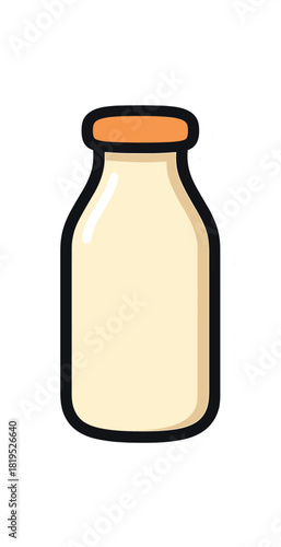Single milk bottle with lid flat vector style bold outline sticker look bright warm palette isolated on transparent background centered no face