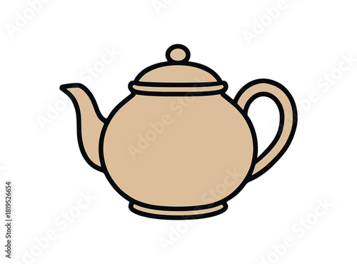 Flat vector illustration of teapot with curved handle and lid rounded silhouette clean outline
