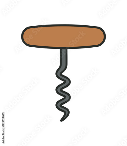 Flat vector illustration of corkscrew with simple handle rounded shape clean vector style