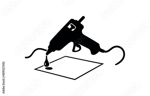 Glue gun dripping on paper black silhouette with cord and trigger lines crafting tool action