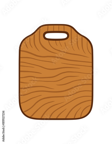 Flat vector illustration of wooden chopping board with texture lines rounded silhouette