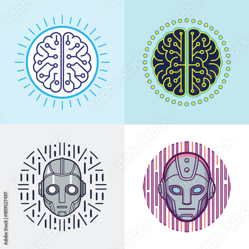 Modern ai and machine learning technology brain and robot head set