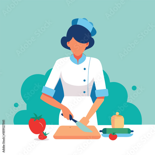 Chef Preparing Food on Cutting Board in Kitchen