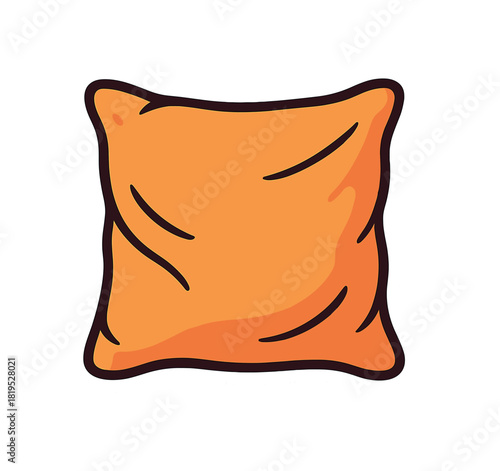Single decorative pillow with soft folds flat vector style bold outline sticker look bright warm palette isolated on transparent background centered no face