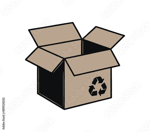 Cardboard box with top flap open black silhouette with crease and edge lines recyclable packaging