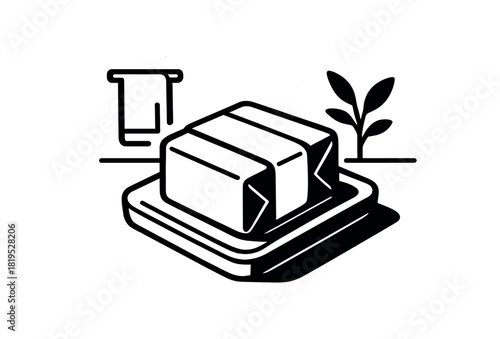 Paperwrapped soap on tray black silhouette with fold and shadow lines flat eco bathroom scene