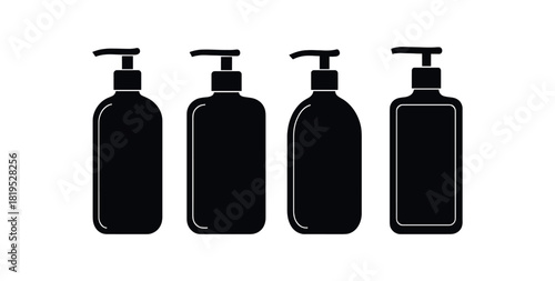 refillable pump bottles black silhouettes with nozzle and shape line accents reusable home products