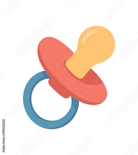 Flat vector illustration of pacifier with ring and shield rounded forms clean vector style