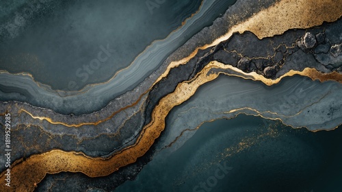 Abstract gold and blue marble texture with fluid, metallic, and stone elements, background