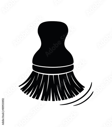 Bamboo dish brush with short handle black silhouette with bristle and curve lines flat eco cleaning tool