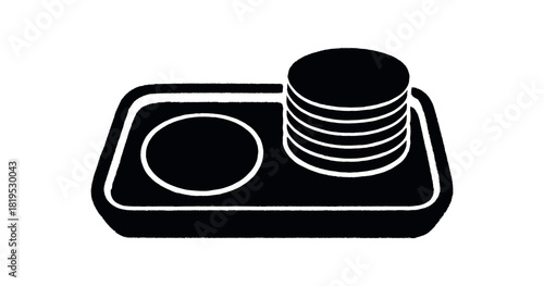 Round reusable pads on tray black silhouette with soft edge and stack lines skincare product zero waste