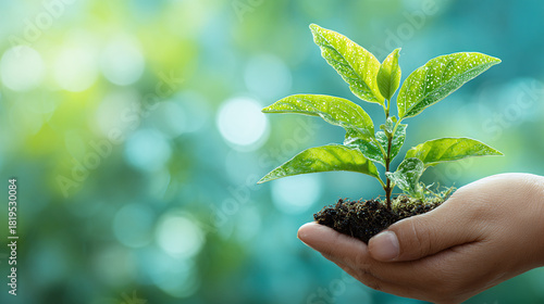 A tender hand cradles a nascent sprout, symbolizing growth and environmental responsibility