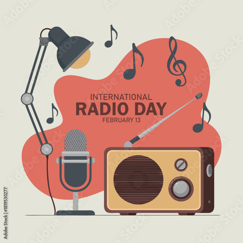 international radio day poster with retro aparatus.