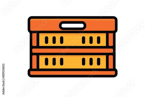 Single foldable grocery crate reusable flat vector style bold outline sticker look bright warm palette isolated on transparent background centered no face no shadow